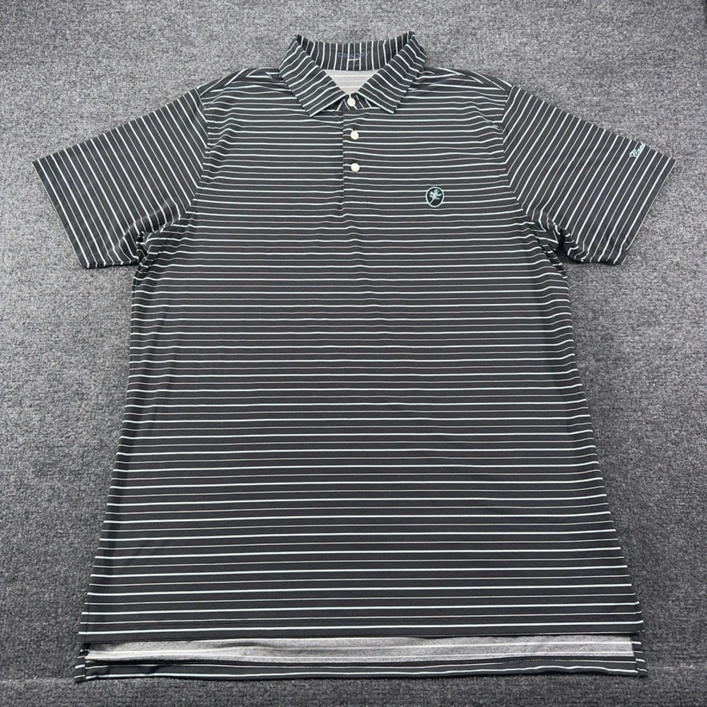 Draddy Sport Mens Striped Performance Golf Polo Black Blue Medium